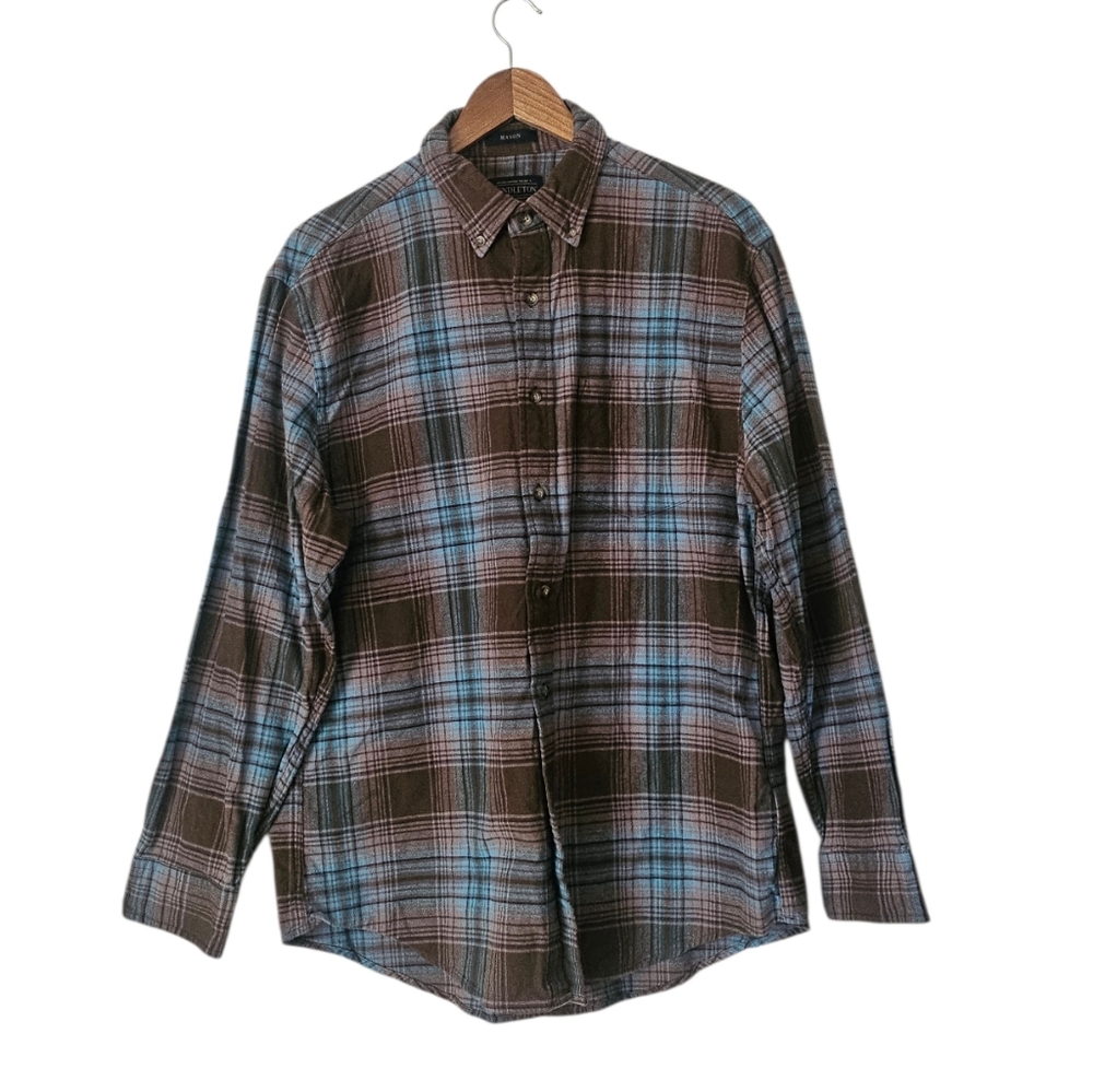 Pendleton Men's Mason 100% Cotton Flannel Button Down Shirt Brown Blue Plaid, L
